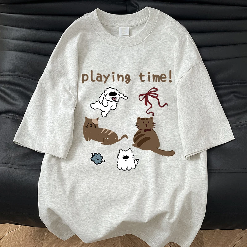 

Свободная футболка из чистого хлопка с американским мультяшным принтом, без бирки, модная летняя модель.