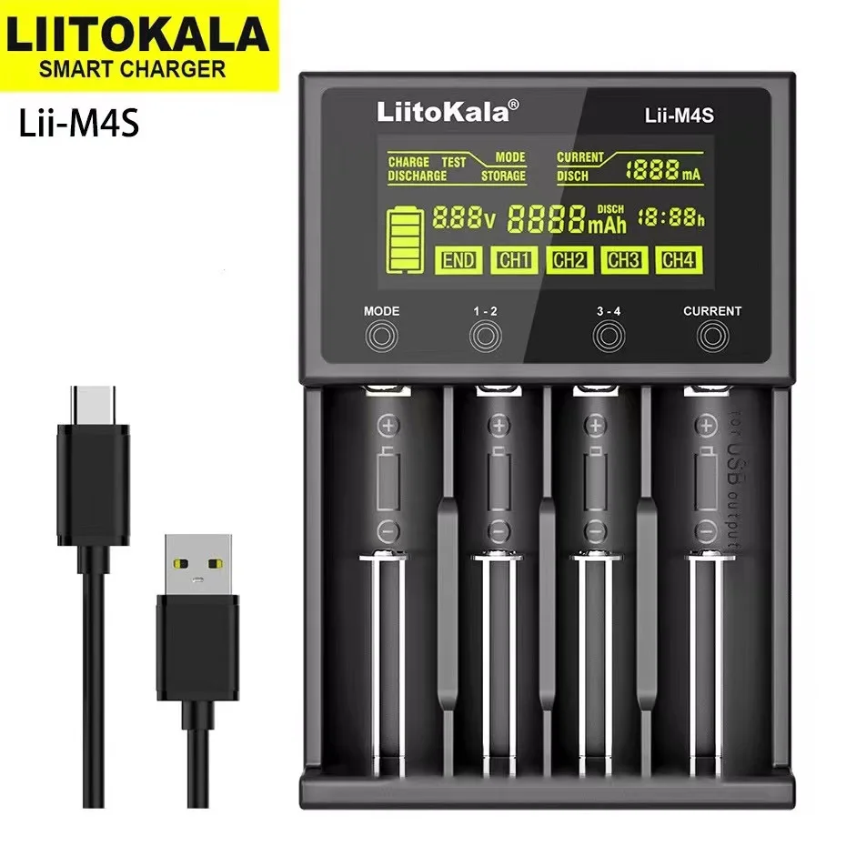 Liitokala Lii-M4,Lii-PD4,Lii-M4S 18650 Battery Charger,For 1.2V 3.7V AA  AAA 18350 26650 20700 NiMH Lithium Battery Charger