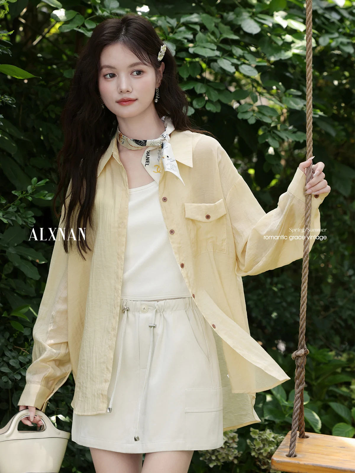 

ALXNAN Yellow Shirt Casual Long Sleeve Sun Protection Women's Blouses 2025 Summer Loose-fit Elegant Female Cardigan Tops L56335