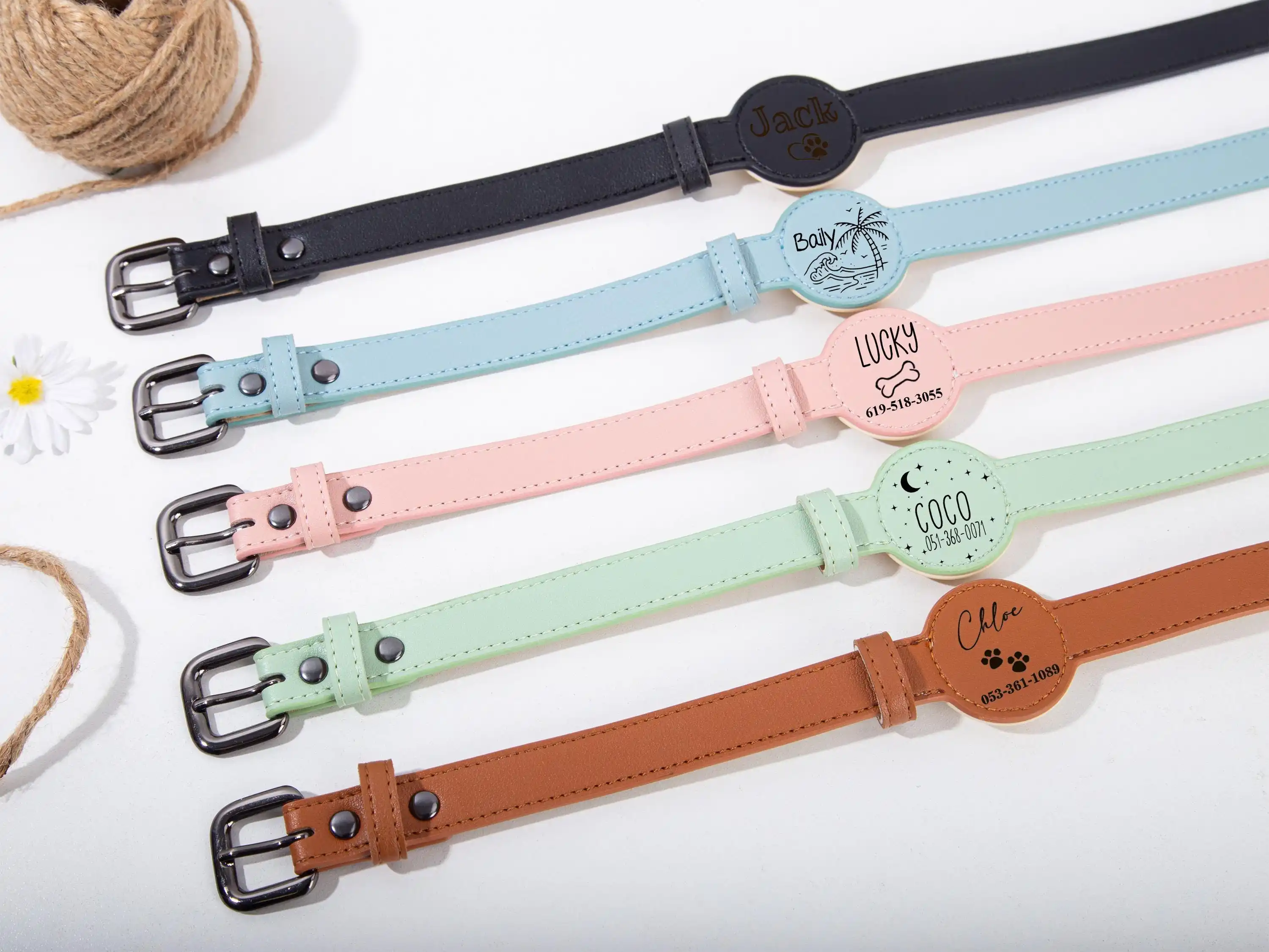 Custom engraved pet ID collar with name and contact info, PU leather AirTag dog collar, anti-loss location tracking cat collar view 3