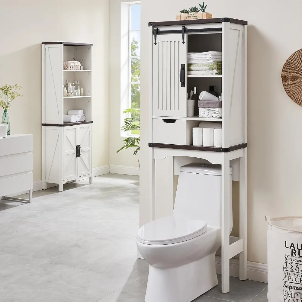 Toilet Lockers, Farmhouse Lockers with Adjustable Shelves and Sliding Barn Doors, Freestanding