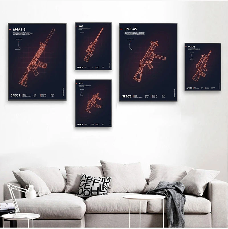 Magenta light gun silhouette game game room living room art mural HD quality Home Decor Art Decor posters canvas painting M560