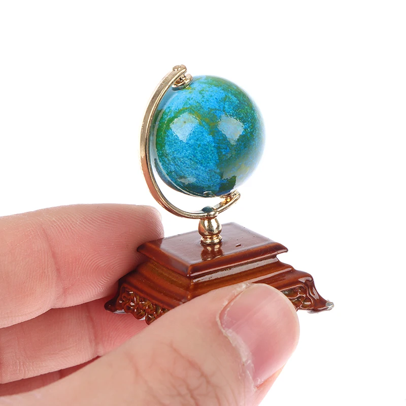 1PCS Mini Metal 1:12 Vintage Blue World Globe Miniature Dollhouse Furniture