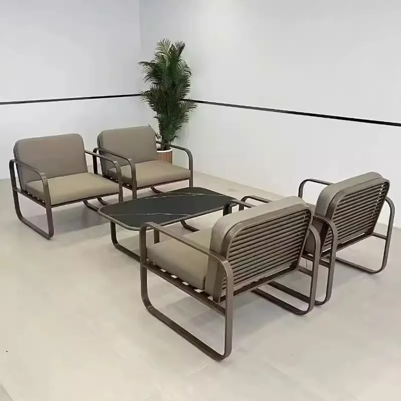 Outdoor sofa courtyard villa garden balcony leisure seat combination outdoor designer stainless steel electroplating furniture
