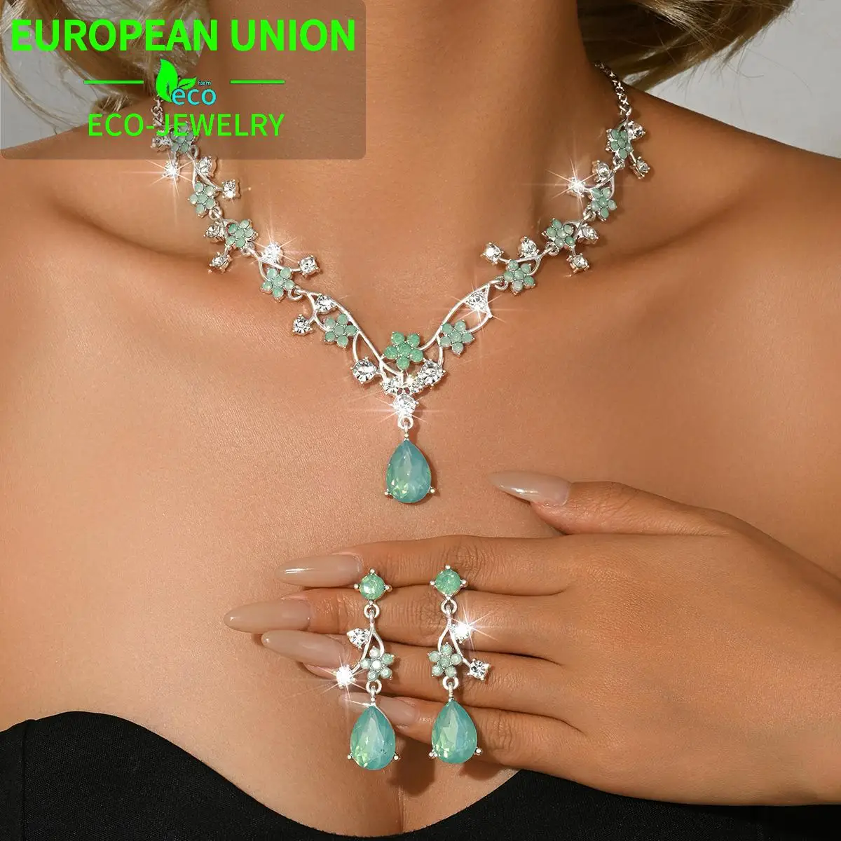 Korean version sweet and lovely romantic necklace earring two-piece set suitable for taking wedding photos and parties