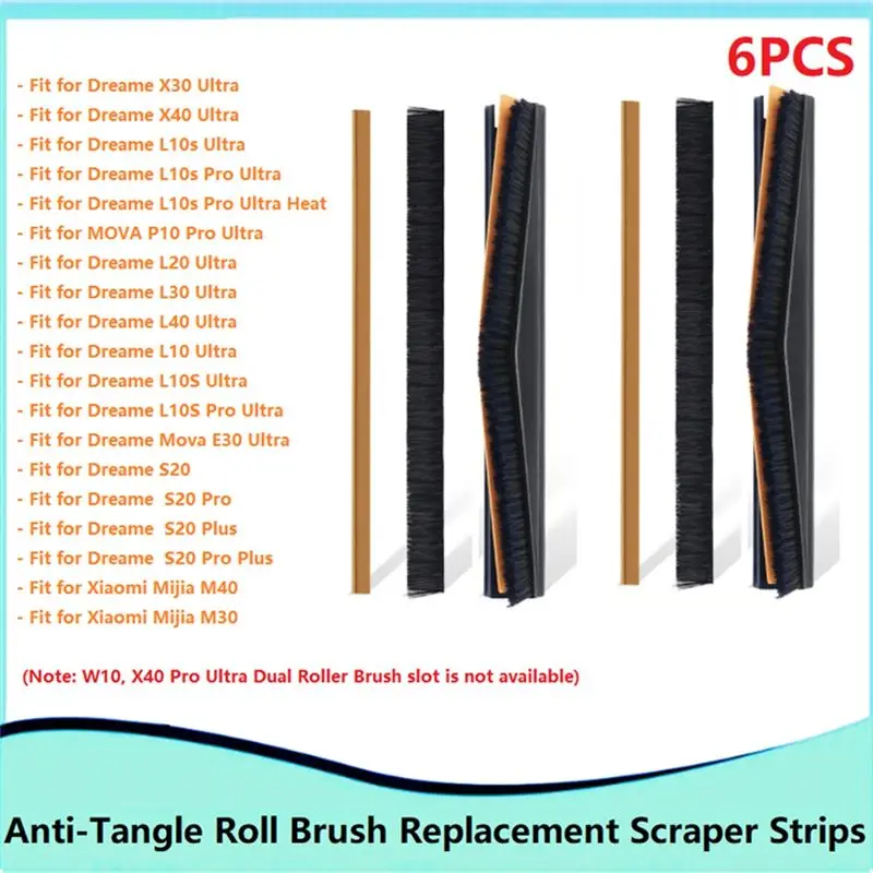 AEE2-Main Brush Strips For Dreame L10s Ultra/L20 Ultra/X30 Ultra/X40 Ultra Anti-Tangle Roll Brush Strip Accessories Part