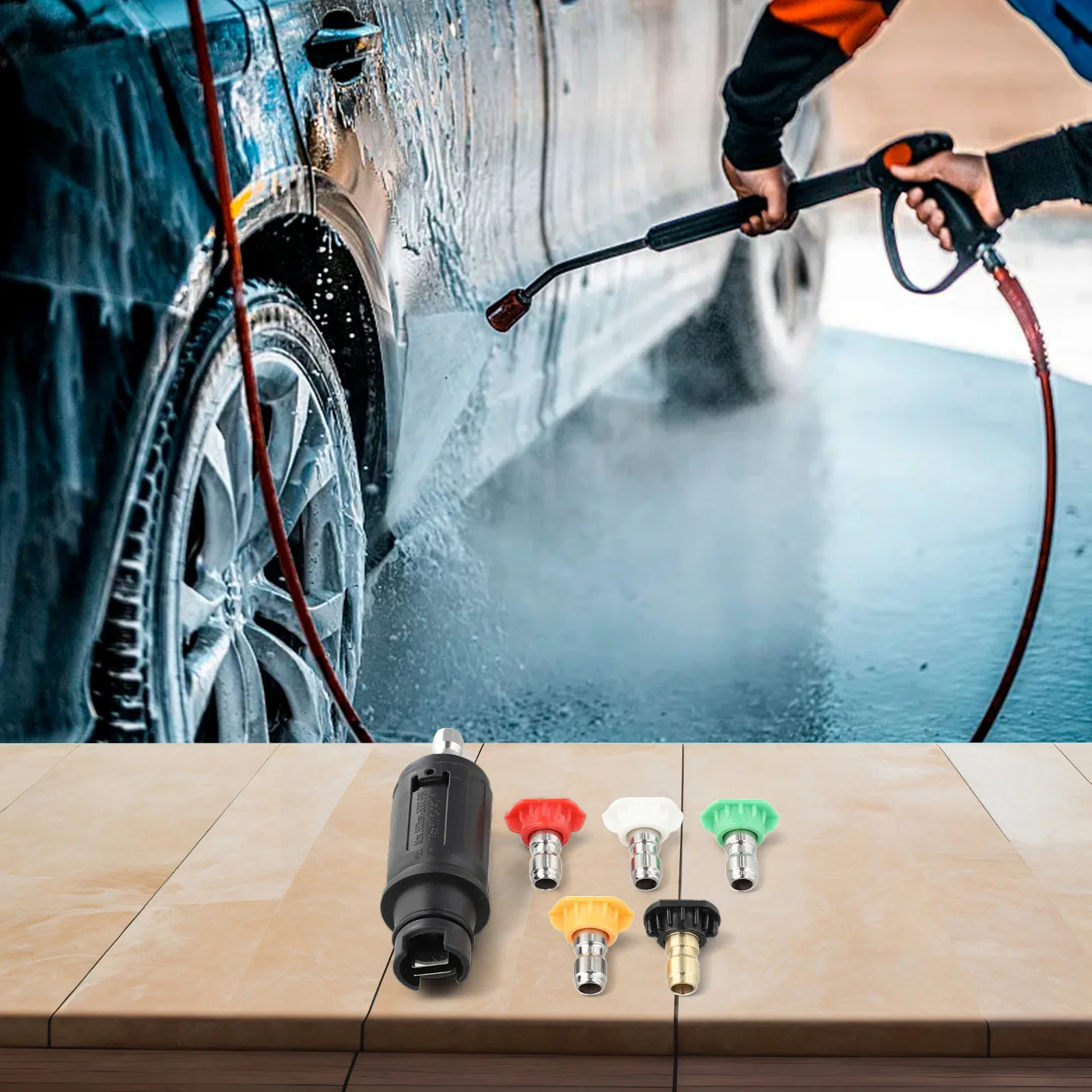 

Multi-Spray Tips Adjustable Pressure Washer 5 Nozzle Tips Included Compatible With Most Models Adjustable Nozzle