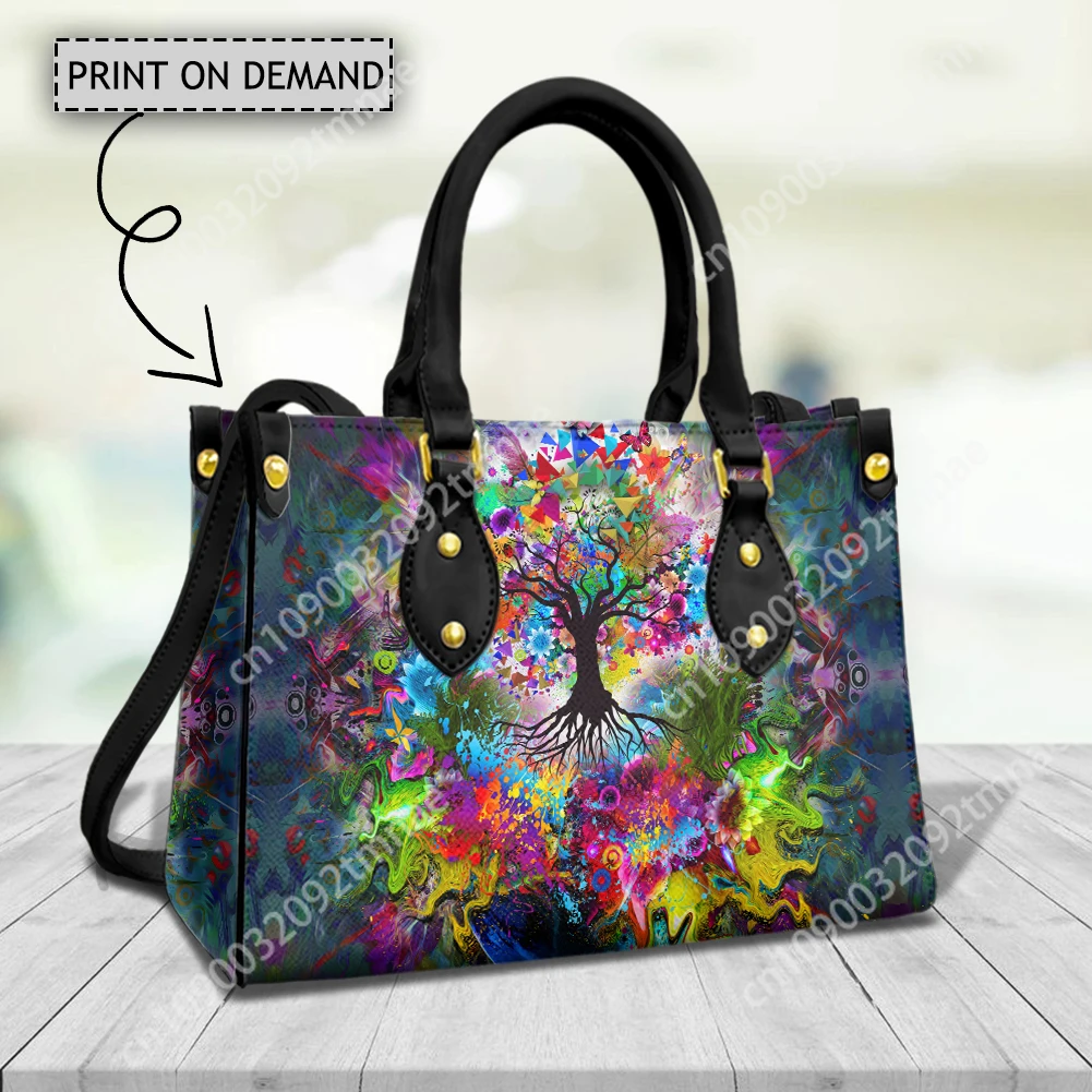 

Painted Tree of Life Elegant Womens Fashion Tote Bag Tie Dye Design High Quality PU Leather Handbag for Laides Female Cross Bags