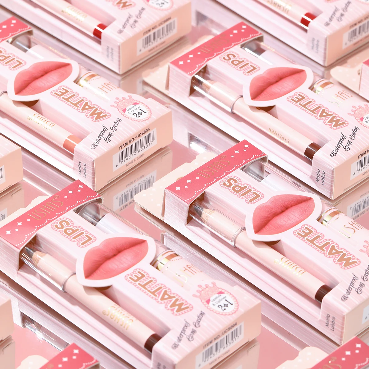 مجموعة أحمر الشفاه وبطانة الشفاه 2 في 1 من USHAS، أحمر شفاه بلون عاري غير لامع مكون من 18 لونًا، مرطبًا ويدوم طويلاً، مستحضرات تجميل مثالية للشفاه #6