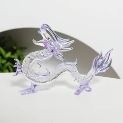 Purple Crystal Dragon Figurine Collectible Hand Blown Glass Chinese Dragon Ornament Home Lucky Feng Shui Decor