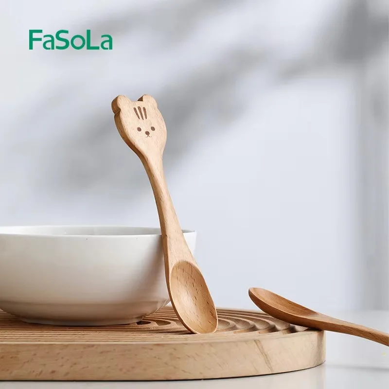 FaSoLa Small Wooden Spoon Honey Spoon Smooth Wooden Teaspoon for Coffee Ellipse Serving Wood Spoon