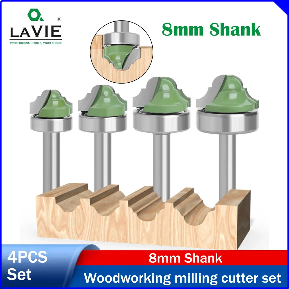 LAVIE 1PCS 8mm Shank Double-Edged Frame Profile Bit with Bearing, Tongue & Groove Bit, Line Bit, Woodworking Router Bit Set