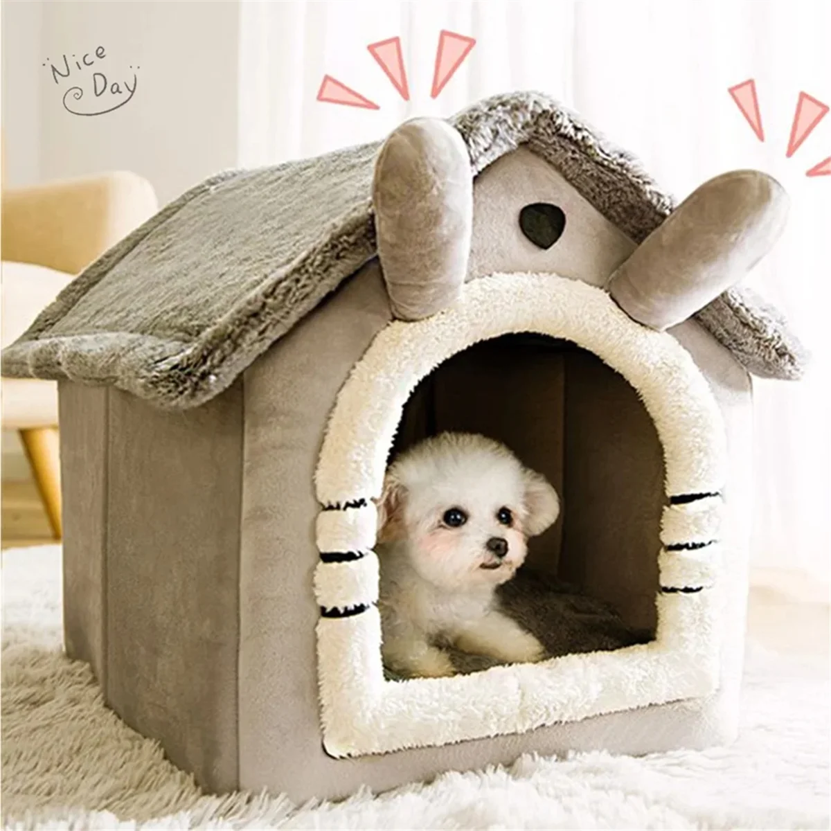 Cat/Dog Bed Removableand Washable Foldable Pet Sleepping Bed Cat House Kennel for Dog House Indoor Cat Nest M