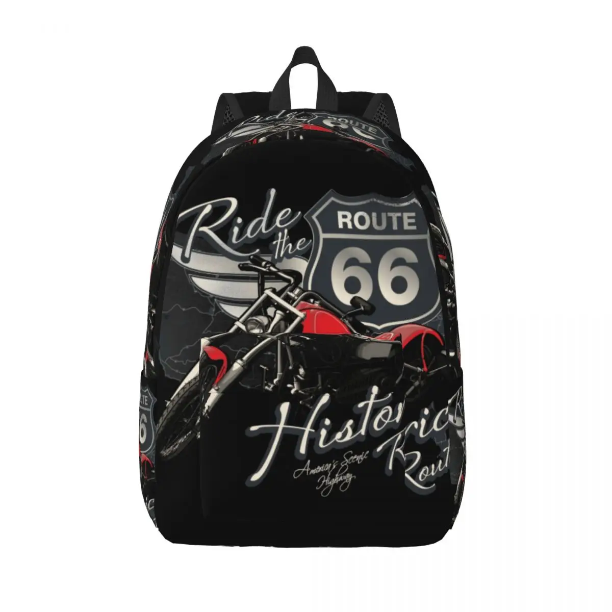

Холщовый рюкзак для путешествий на заказ Ride The Historic Route 66, сумка для школьников, подходит для 15-дюймового ноутбука, сумки для шоссе США