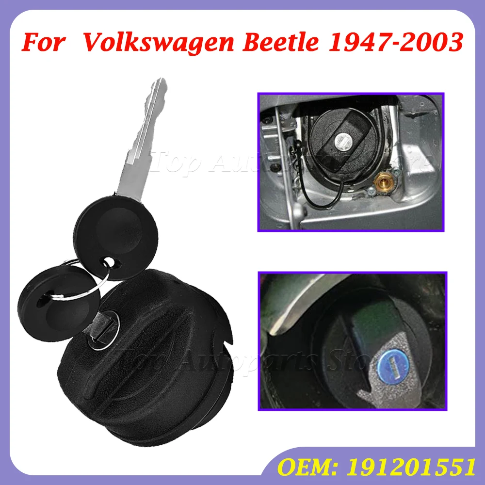 Fuel tank cap Fuel Petrol Locking Cap Cover with 2 Keys Lockable For VW Beetle 1947-2003 Tank Filler Cap 191201551