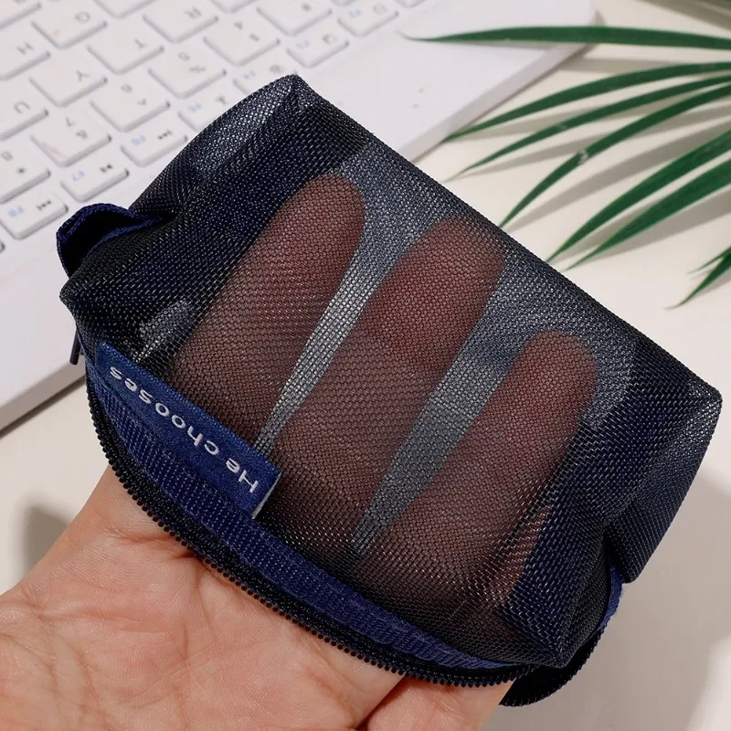 5/1PCS Vintage 3D Square Nylon Mesh Coin Purse Pouch Key Lipstick Earphone Bags ID Card Credit Bag Travel Storage Organizer