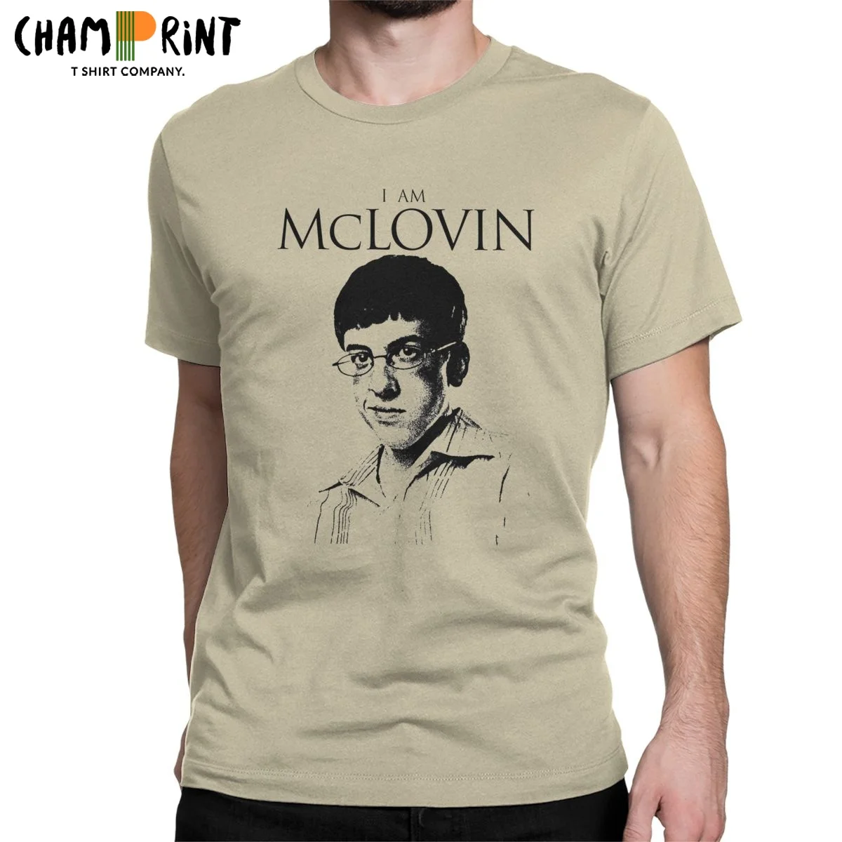 メンズ半袖Tシャツ,綿100%,プリント服,スーパーバッド,i am mclovin,ラウンドネック,ノベルティ