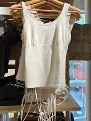 Casual Women White Strap Tanks Top 2023 Summer Vintage Sleeveless Solid Color Tanks Female Chic Tops