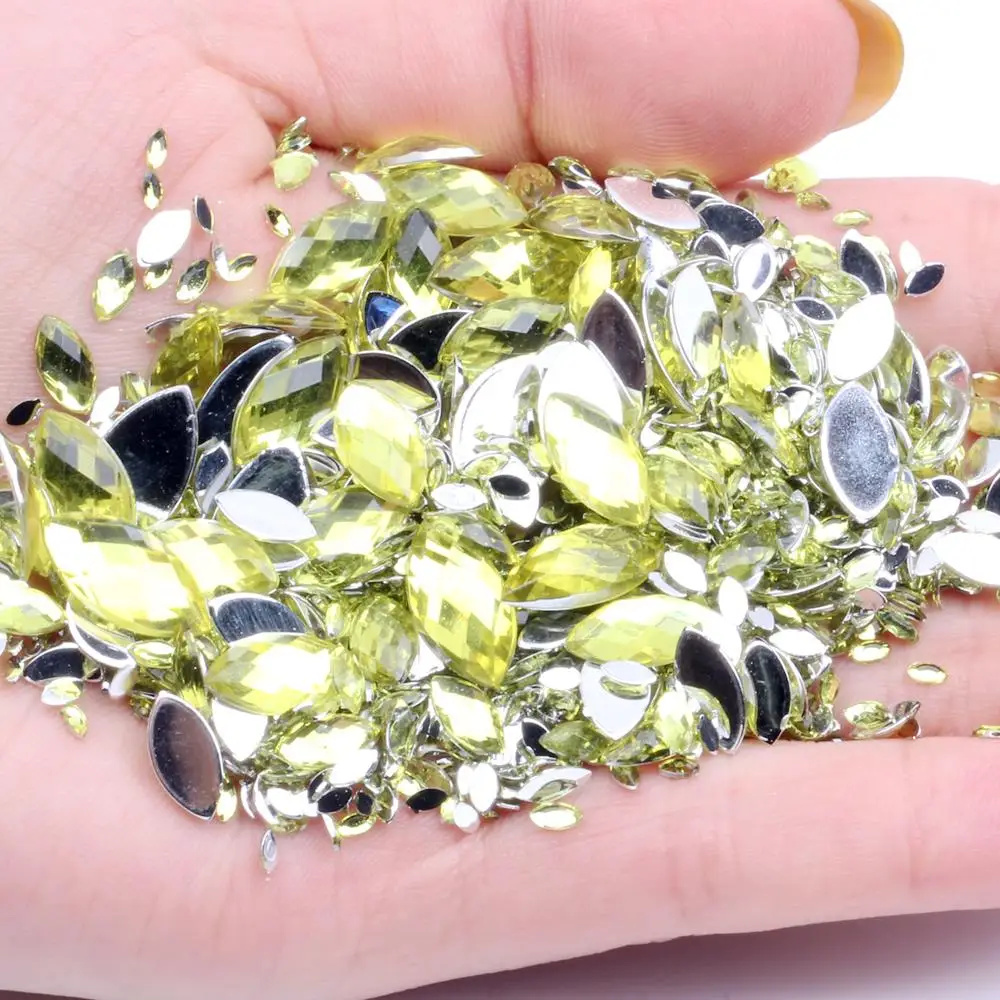 

Acrylic Rhinestones Marquise Earth Facets 6x12mm 500pcs Many Colors Flat Back Acrylic Shape Glue On Beads Decorate DIY