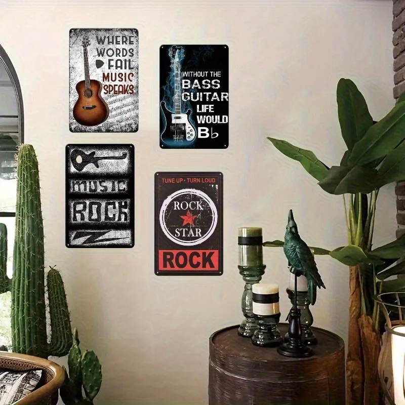 2D Flat, 4pcs Vintage Vinyl Record Wall Art - Metal Tin Sign Suitable For Music Room, Bedroom, Cafe & Bar Decor - Retro Vinyl