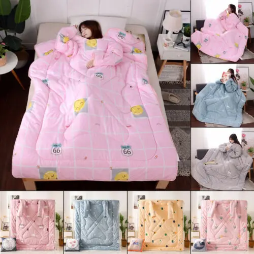 

Winter Warm Lazy Quilt with Sleeves Mechanical Wash Office Nap Covered Blanket Lovely Cartoon Print Wearable Quilted Quilts