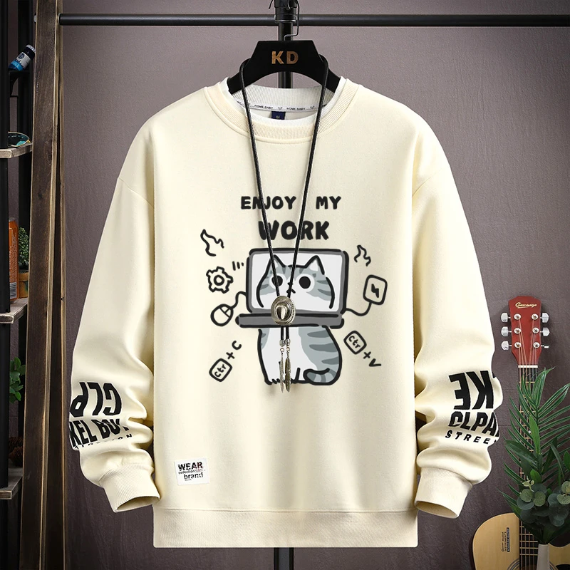 Man New in Hoodies & Sweatshirts Cartoon Cat Graphics Men's Long Sleeve T-shirt Oversized S-5XL Pullover Youth Popular Clothes