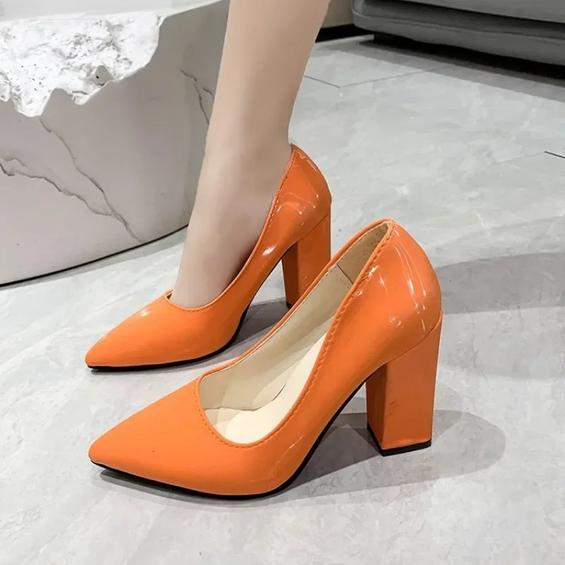 Large Size Women\'s High Heels 2024 New Pointed Square Heel Office Wedding Party Luxurious Women\'s Shoes Shallow Mouth Daily Wear
