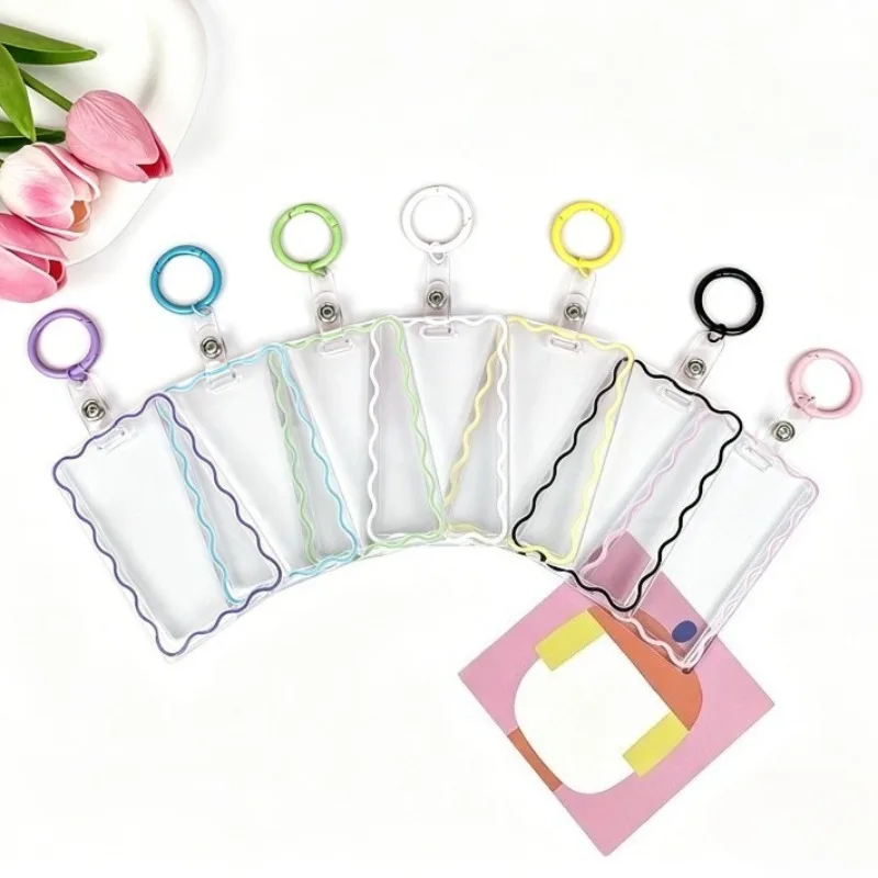 1Set Transparent ID Pass Work Card Holder ID Tag with Key Ring for Staff Workers Badge Holder Case Sleeve Working Permit Cover