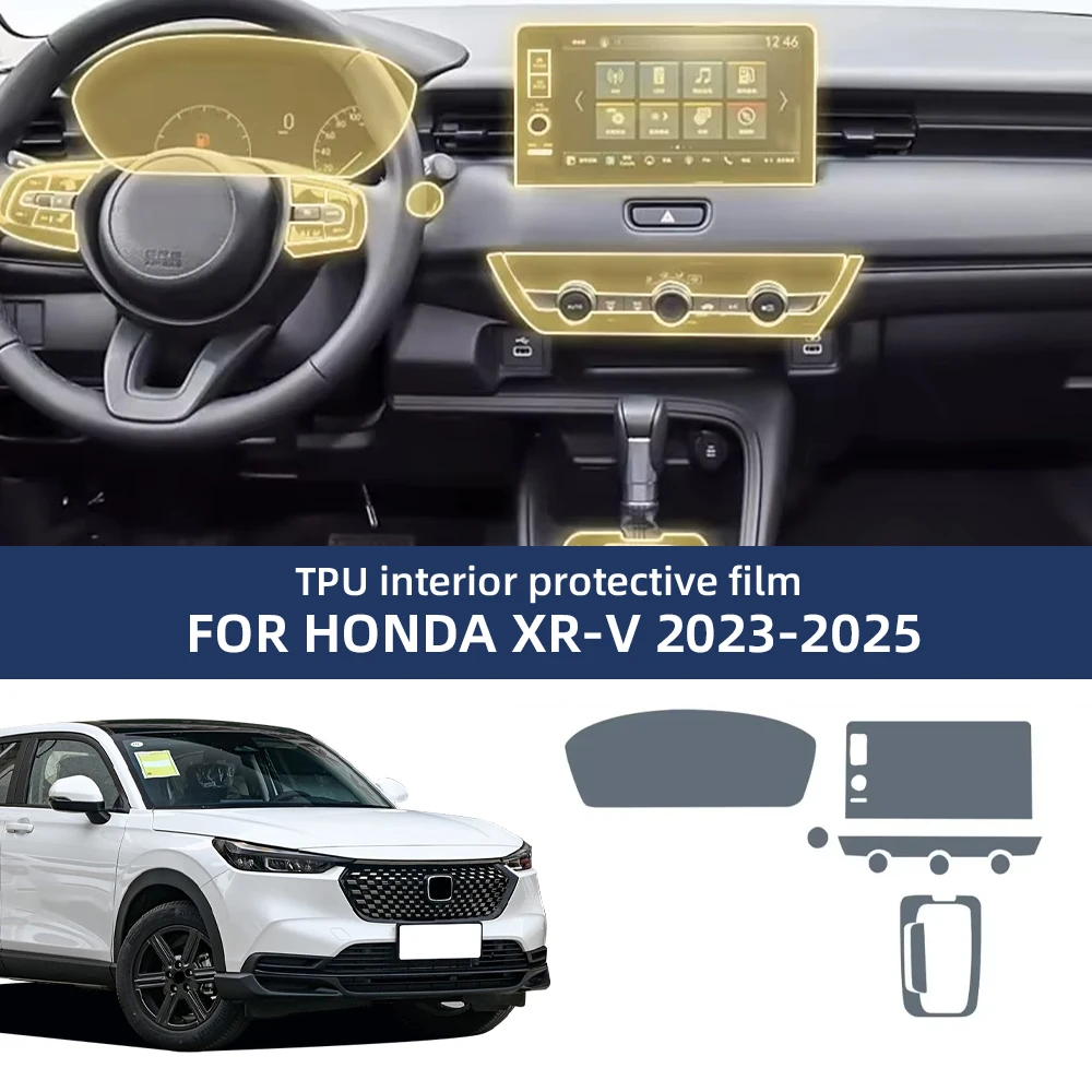 

Защитная пленка из прозрачного ТПУ для интерьера Honda XR-V 2023-2025: невидимый защитный комплект от царапин, для приборной панели и экрана, отделка под черный рояль