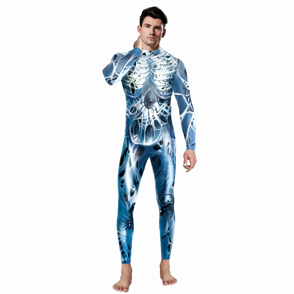 

Halloween 3D Printing Pattern Cosplay Bodysuit Quirky High Elastic Tight Jumpsuit Carnival Party Coverall Role Play Costume