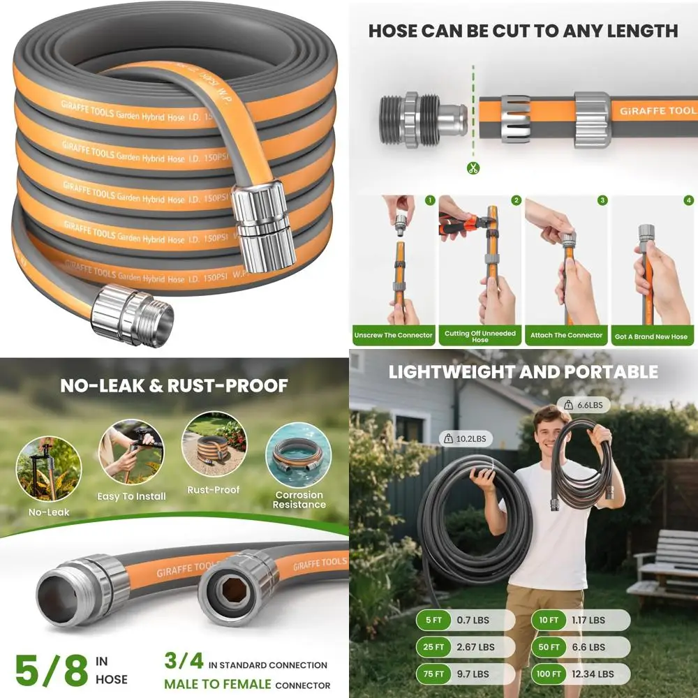 

Гибкий легкий плоский садовый шланг длиной 75 футов, нестандартной длины, герметичная гибридная водопроводная труба для наружного использования