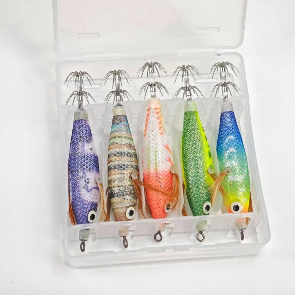 5pcs Glow in The Dark Horizontal Squid Jig 8.5cm UV Reflective Lure Sinking Egi Bait for Night Fishing Octopus Saltwater Tackle view 4