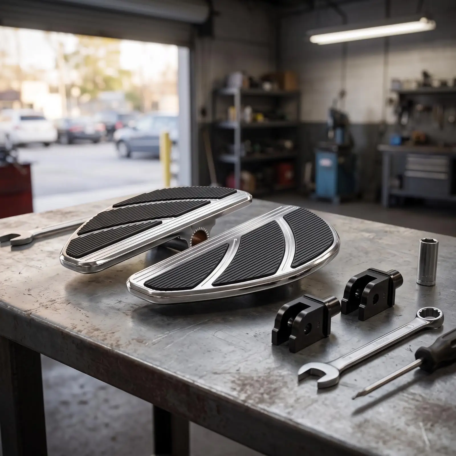 Motorcycle Footboards with Clamps | Widened deck Shape, Textured Rubber grip pattern Inserts, Motorcycle Footboards with