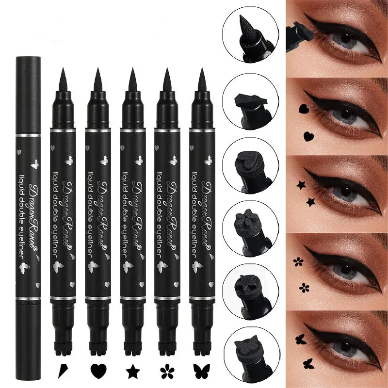 2 IN 1 Butterfly Seal Eyeliner Pen Long-Lasting Waterproof Black Liquid Eye Liner Pencil Star Moon Stamp Eyes Makeup