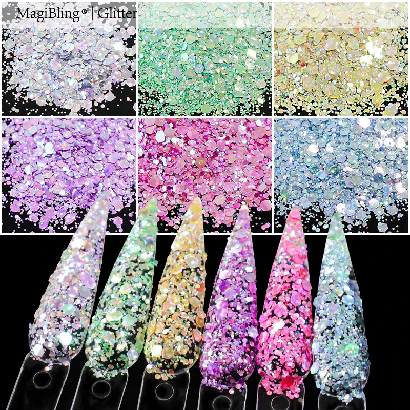 

1oz/28g Sparkly New Laser Nail Glitter Cat-eye Holographic Nails Art Sequins Mirror Chunky Flake Paillette Manicure DIY Supplies