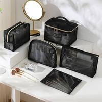 Women Travel Cosmetic Bag Large Capacity Black Mesh Makeup Case Organizer Storage Pouch Casual Zipper Toiletry Make Up Wash Bags