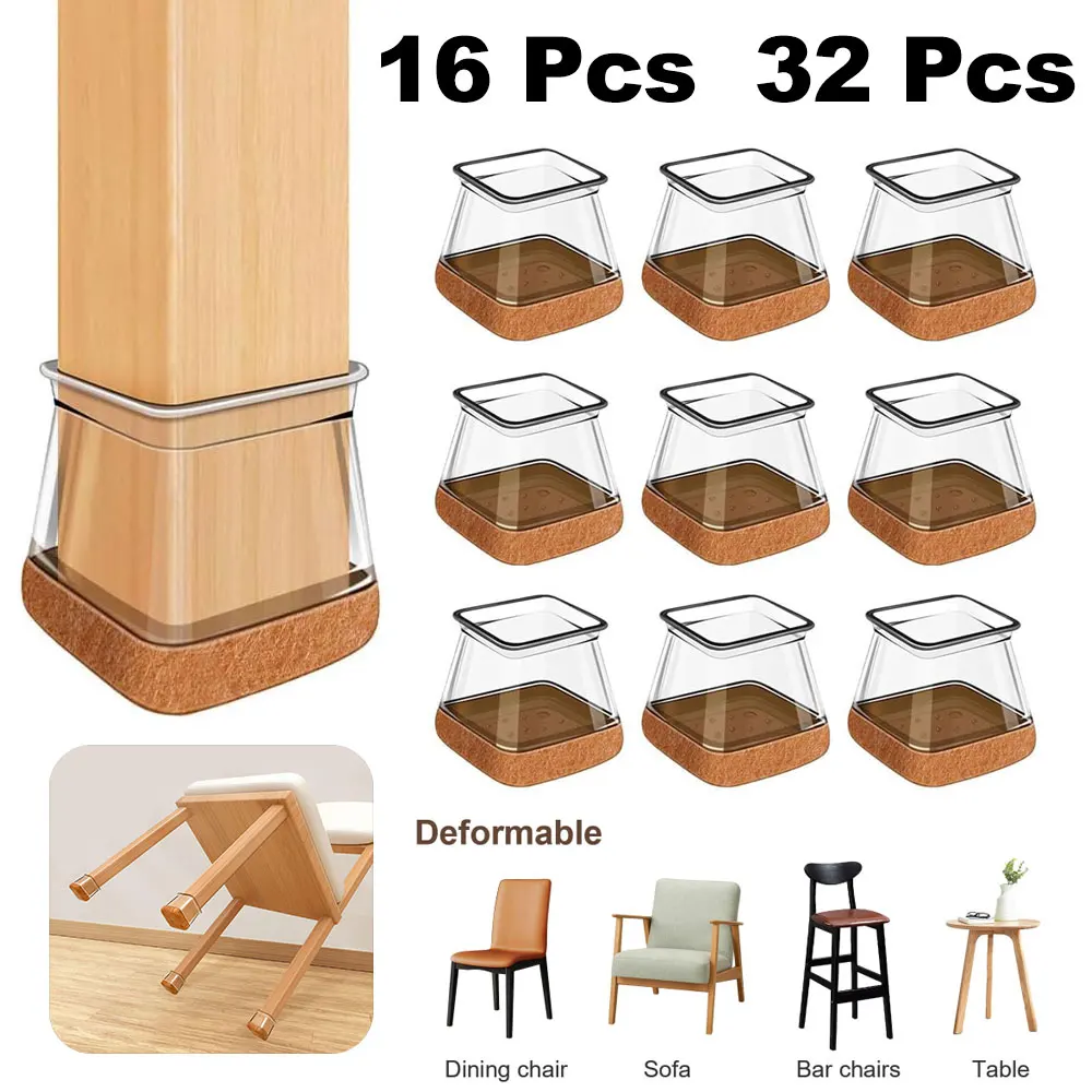 16/32Pcs Square Chair Leg Floor Protectors Wrapped Felt Bottom, Floor Protector for Chairs, Felt Pad Covers, Chair Leg Covers