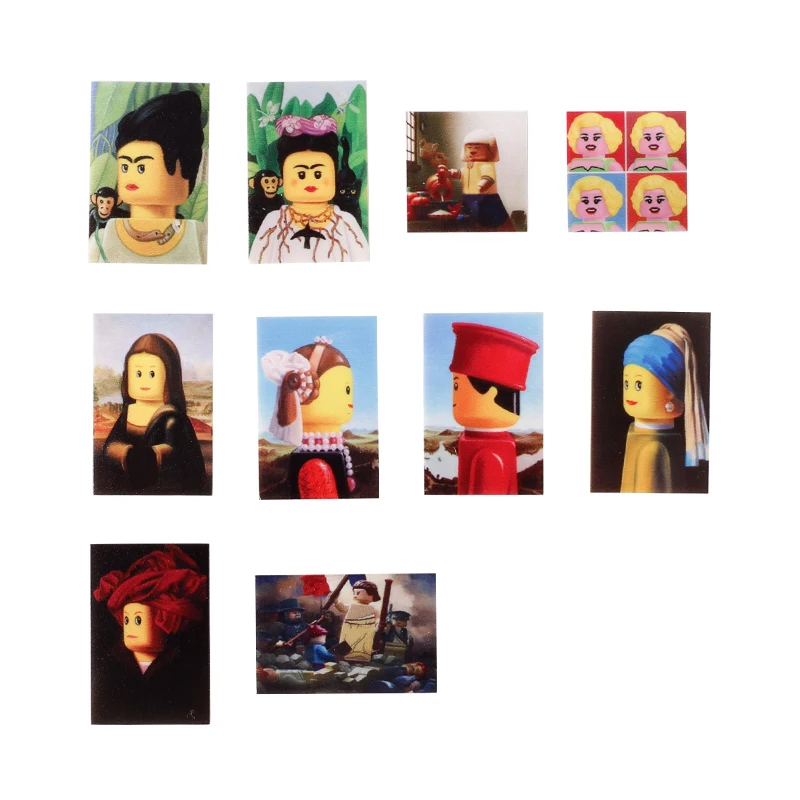 MOC World Famous Paintings Figures Building Blocks Starry Sky Mona Lisa DIY Printed Pattern Accessory Tile Brick Kids Toy Gifts