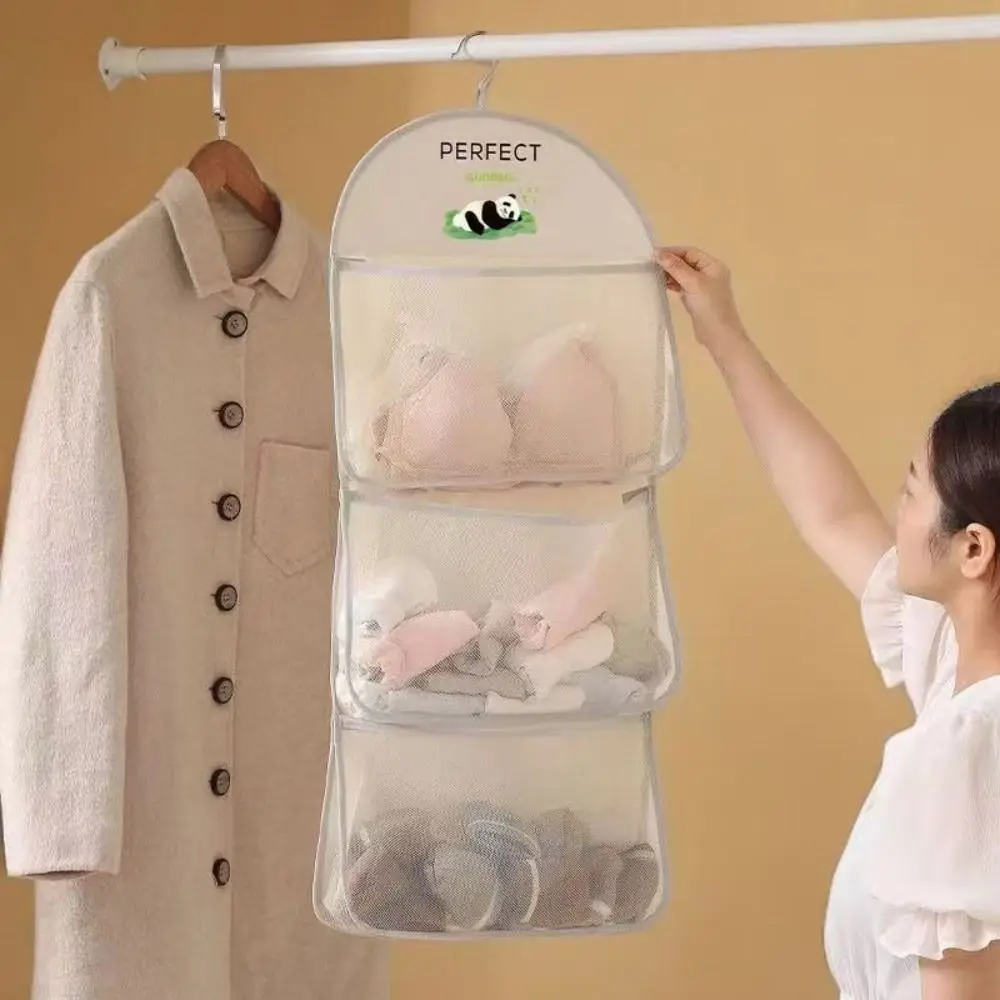 

Multi-layer Storage Mesh Bag Wardrobe Hanging Save Space Panda Mesh Organizing Bag Large Capacity Multi-function