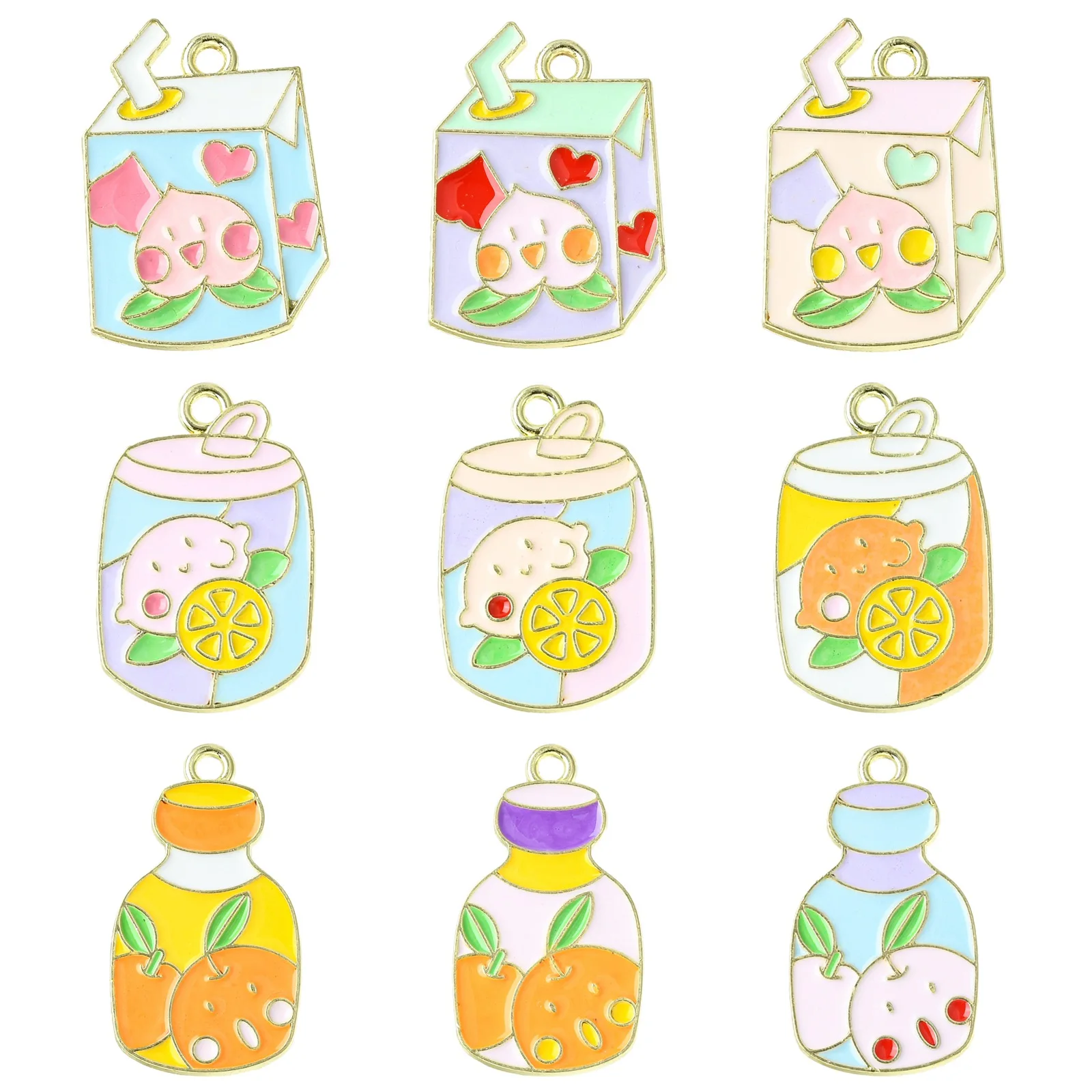 PandaHall 45Pcs 9 Styles Cute Enamel Beverage Charms Fruit Drinking Charms Adorable Dangle Charms with Loop for Jewelry Making