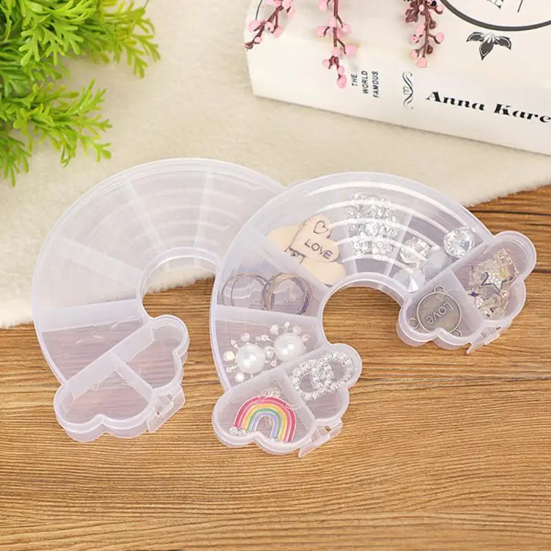 

Cute Transparent Plastic Jewelry Storage Box Desktop Earrings Pendant Cases Multi-grid Rings Holder Box