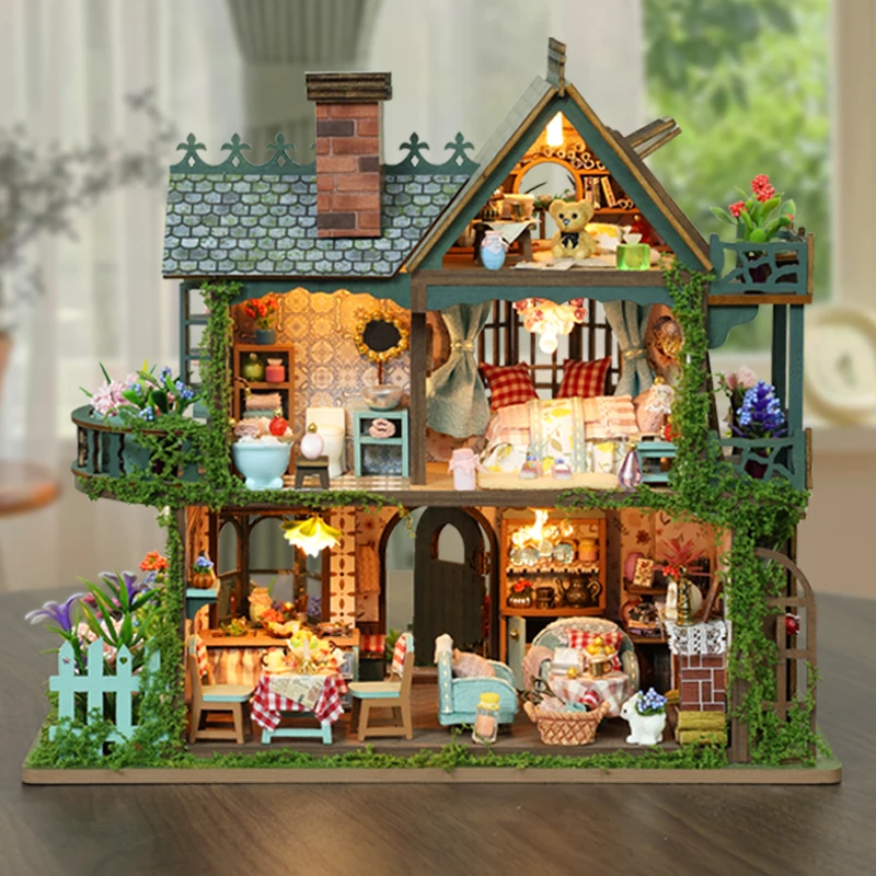 DIY ไม้อาคารจิ๋วชุด Fairy Garden Cottage บ้านตุ๊กตาพร้อมเฟอร์นิเจอร์ Casa ตุ๊กตาสําหรับของขวัญวันเกิดเพื่อน