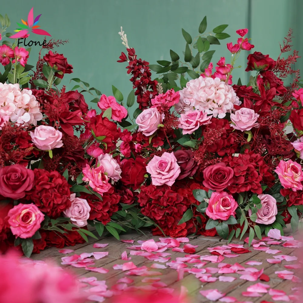 Proposal Decorations Customized Hot Pink Red Artificial Rose Hydrangea Floor Flower Arrangement for Wedding Event Decor HY3077 view 3