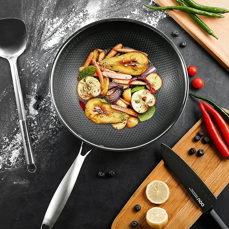 2024 New Kitchen Wok Non Stick Pan Fried Steak Cooking Tools 316 Stainless Steel Frying Pan Induction Cooker Gas Stove General