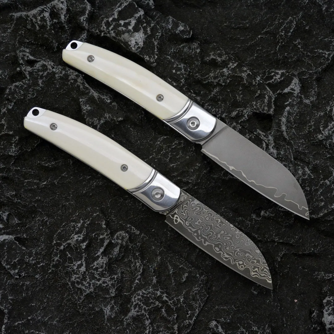 VG10 Steel Folding Pocket Knife, Pattern-Welded Blade High Hardness Camping EDC Utility Tool for Outdoor Daily Carry