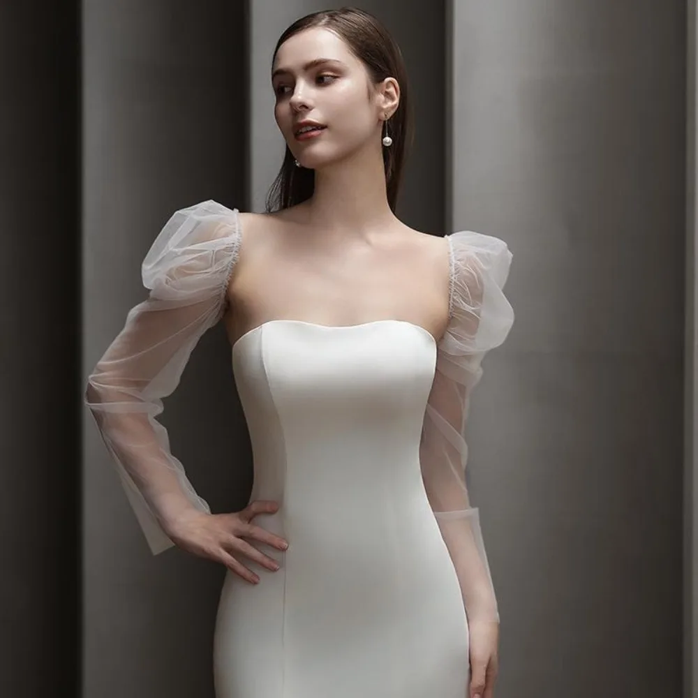 

Fashion Transparent Bridal Sleeves Thin Yarn Wedding Long Sleeves Breathable Arm Covers