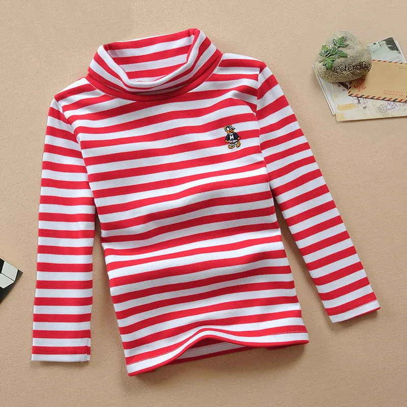 Cotton Kids BrandLong Sleeve T-Shirt Kids Girls T-shirt Baby Boys Fashion Classic Stripes T Shirts High Neck 3-15 Years