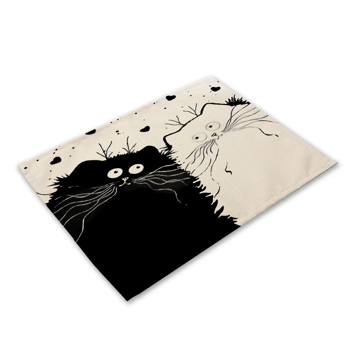 Mantel Individual con estampado de gato negro, alfombrilla occidental para mesa de comedor, posavasos para bebidas, algodón y lino, decoración del hogar, 40x30cm