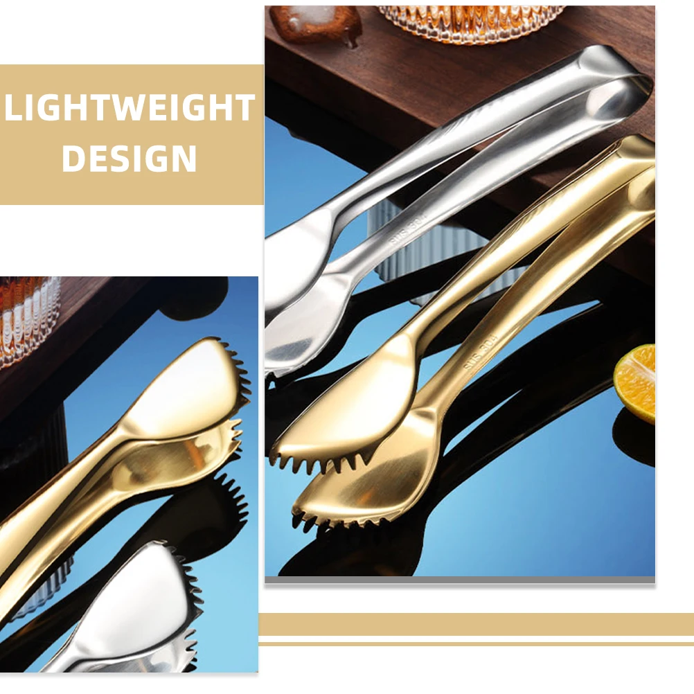 

2pcs Stainless Steel Ice Bucket Clip Metal Tongs Kitchen Serving Utensils BBQ Camping Picnic Toast Tongs Food Gripper