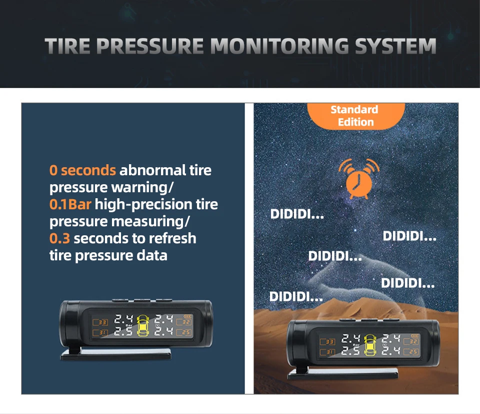 E-ACE 4-Sensor, TPMS, abnehmbarer Akku, kabellos, intelligente Erkennung, Reifendruckkontrollsystem, Sicherheitsalarm, LCD-Display – Detail 13